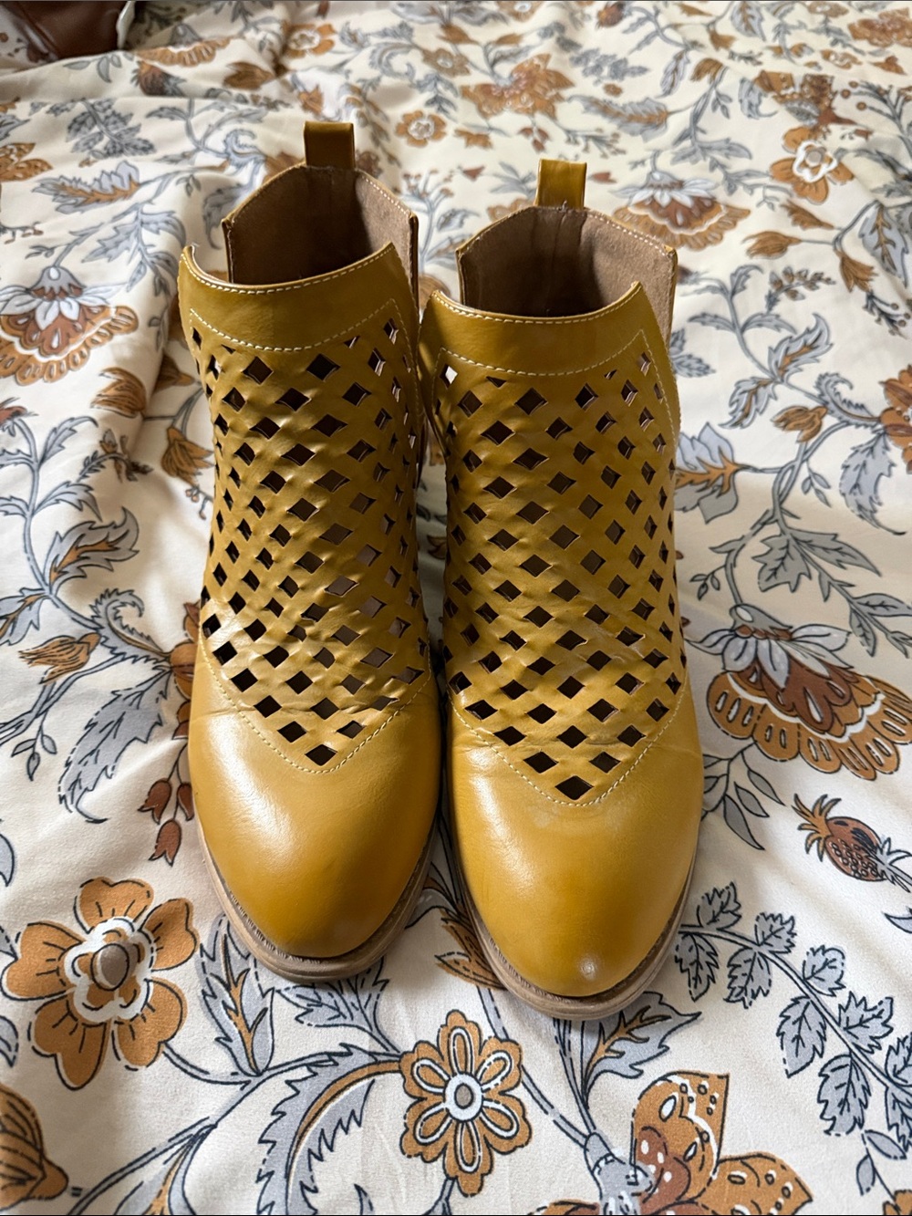 Women's Cutout Ankle Booties in Mustard Yellow